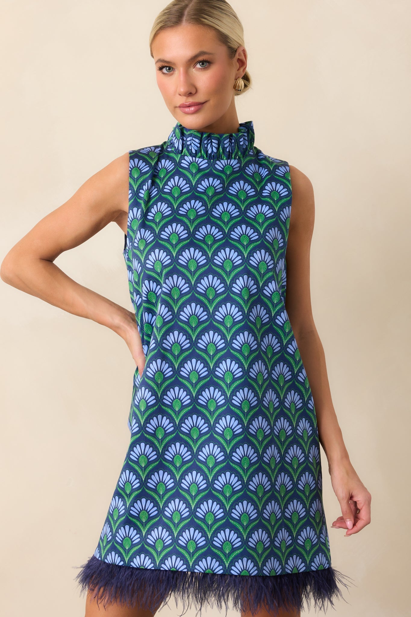 Prosperina Carlisle Blue Multi Geometric Print Cotton Shift Dress