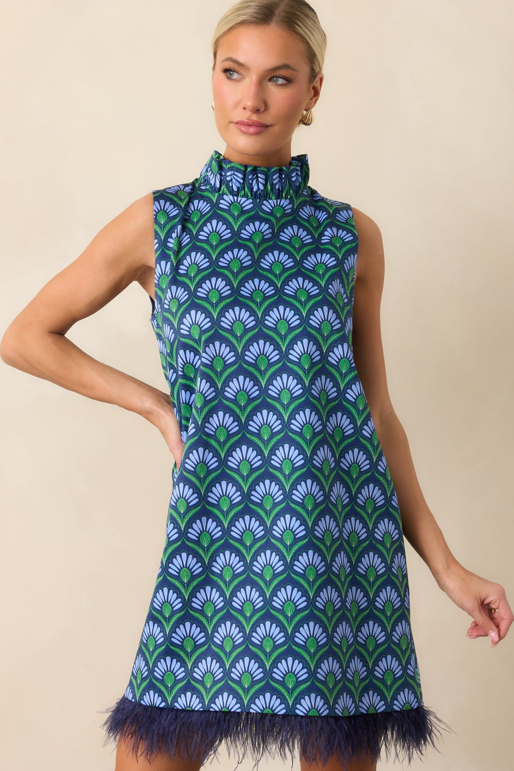 Prosperina Carlisle Blue Multi Geometric Print Cotton Shift Dress