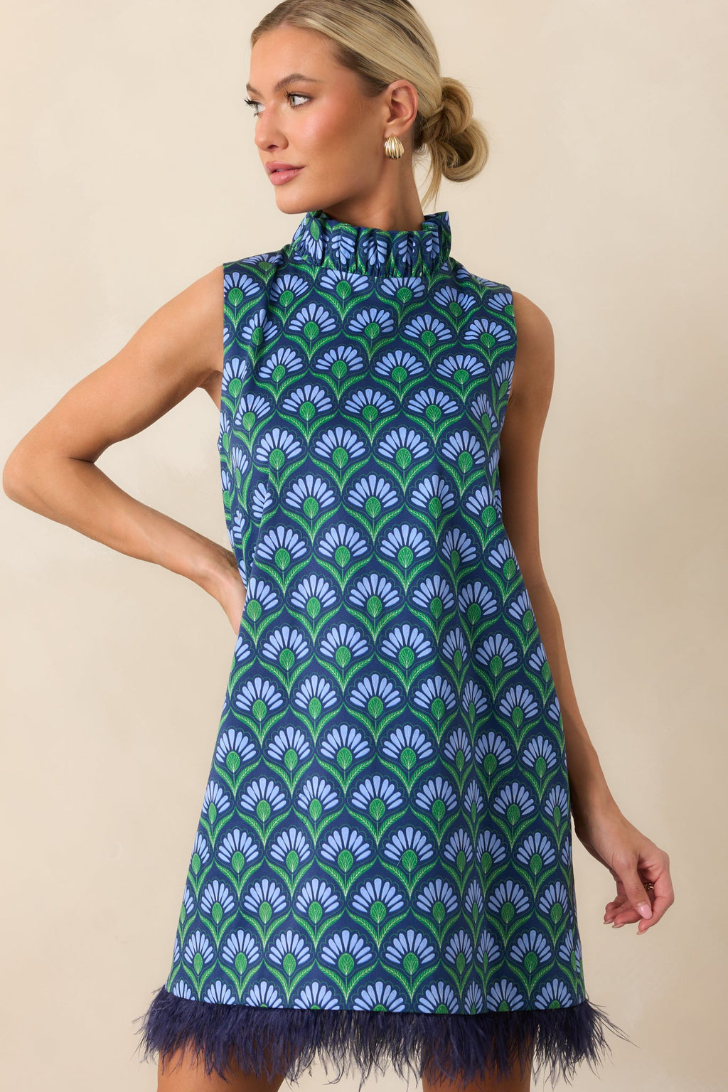 Prosperina Carlisle Blue Multi Geometric Print Cotton Shift Dress