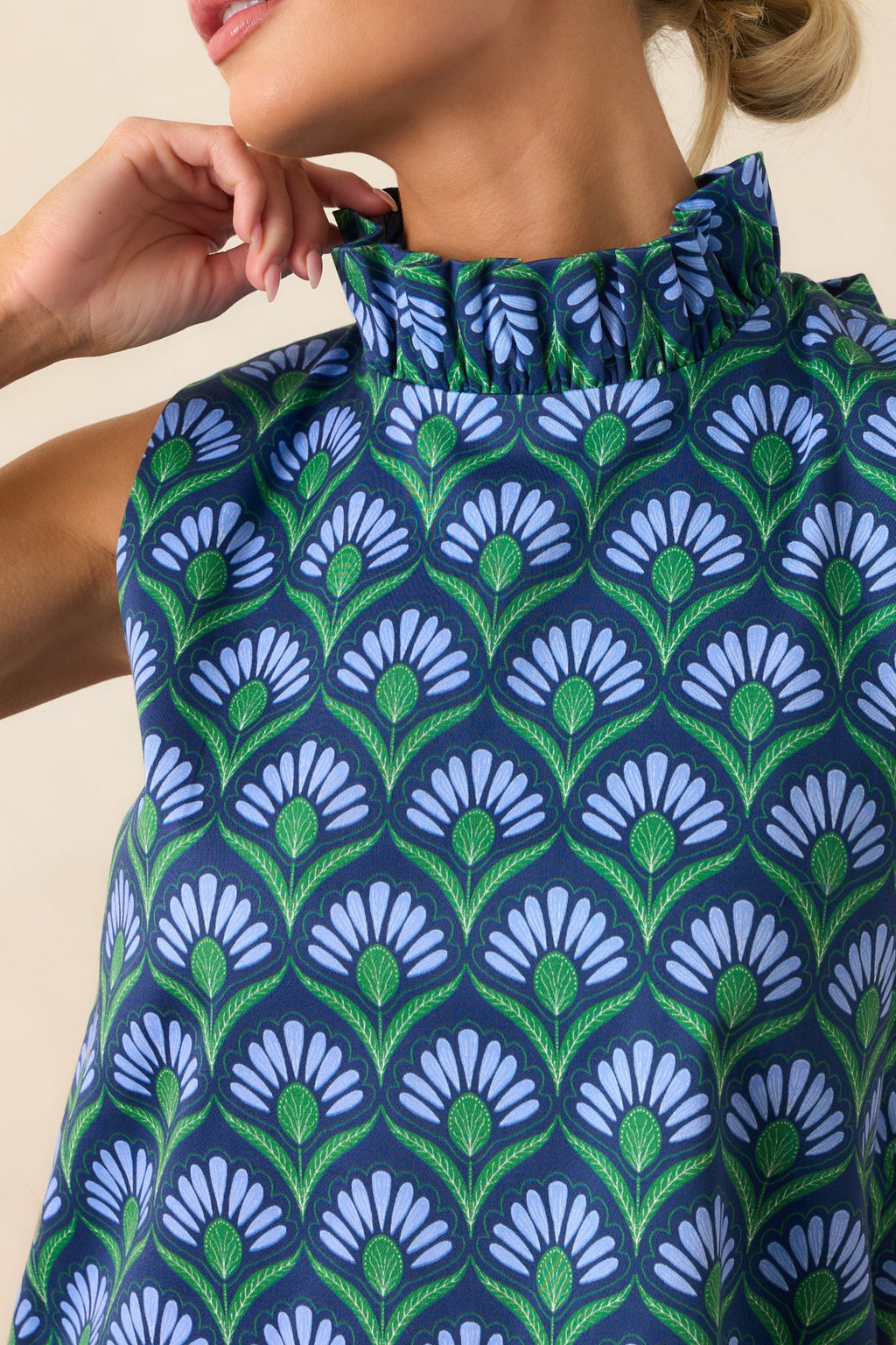 Prosperina Carlisle Blue Multi Geometric Print Cotton Shift Dress