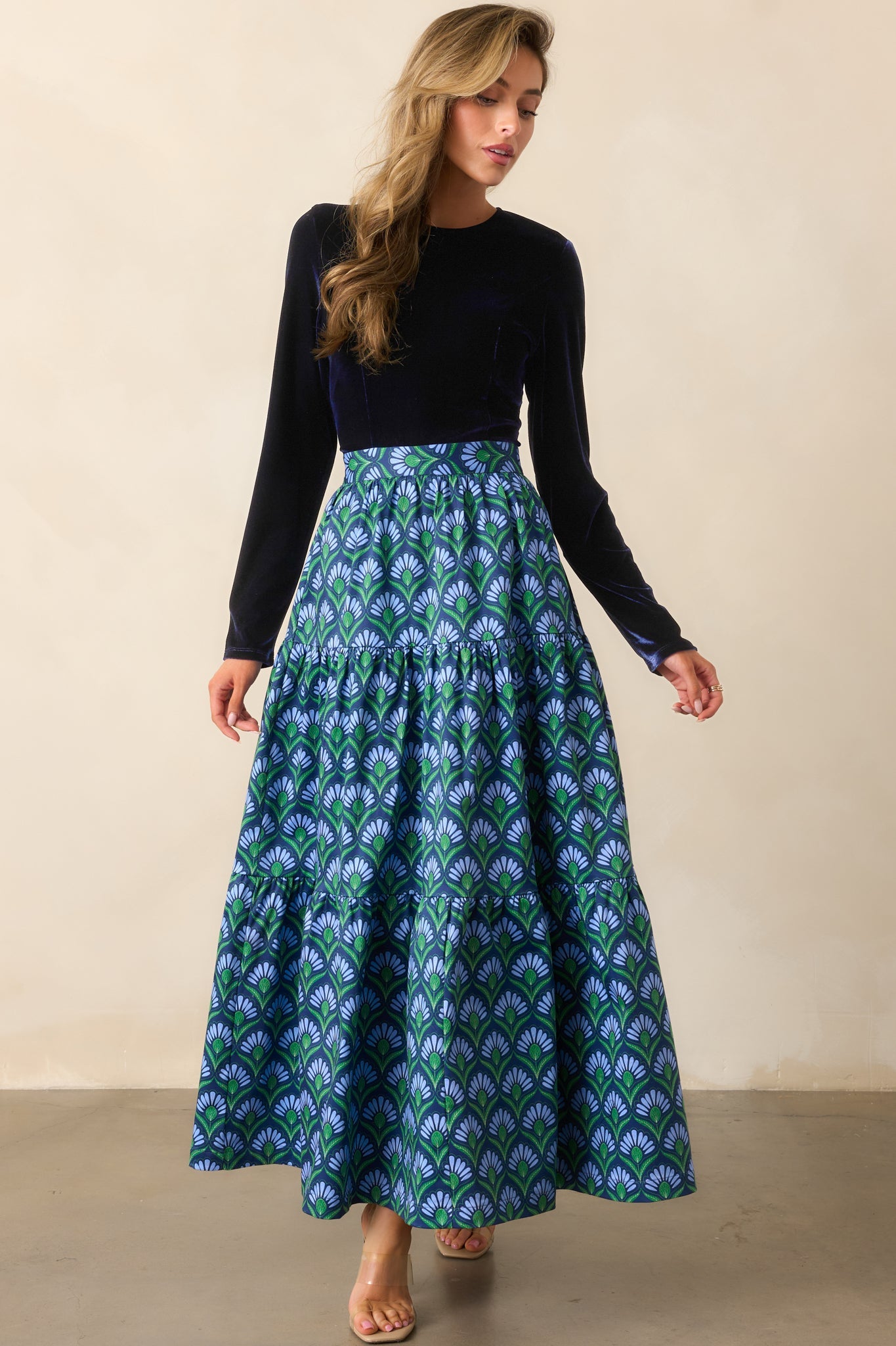 Prosperina Fontaine Blue Multi Geometric Print Cotton Maxi Dress