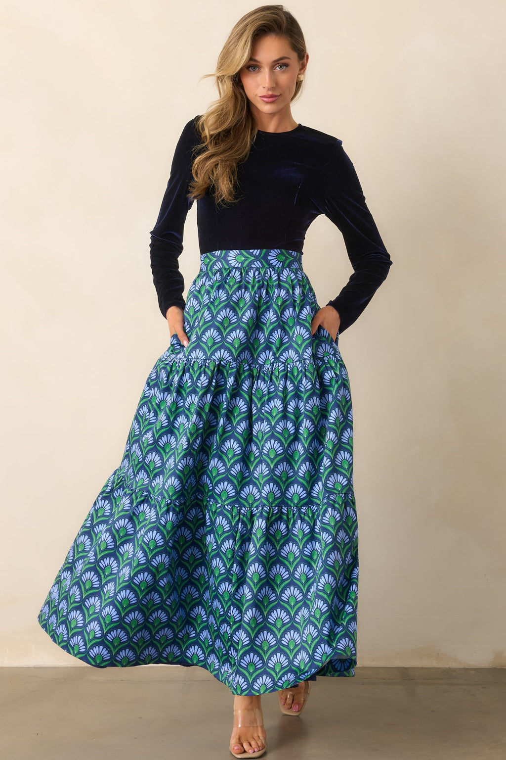 Prosperina Fontaine Blue Multi Geometric Print Cotton Maxi Dress