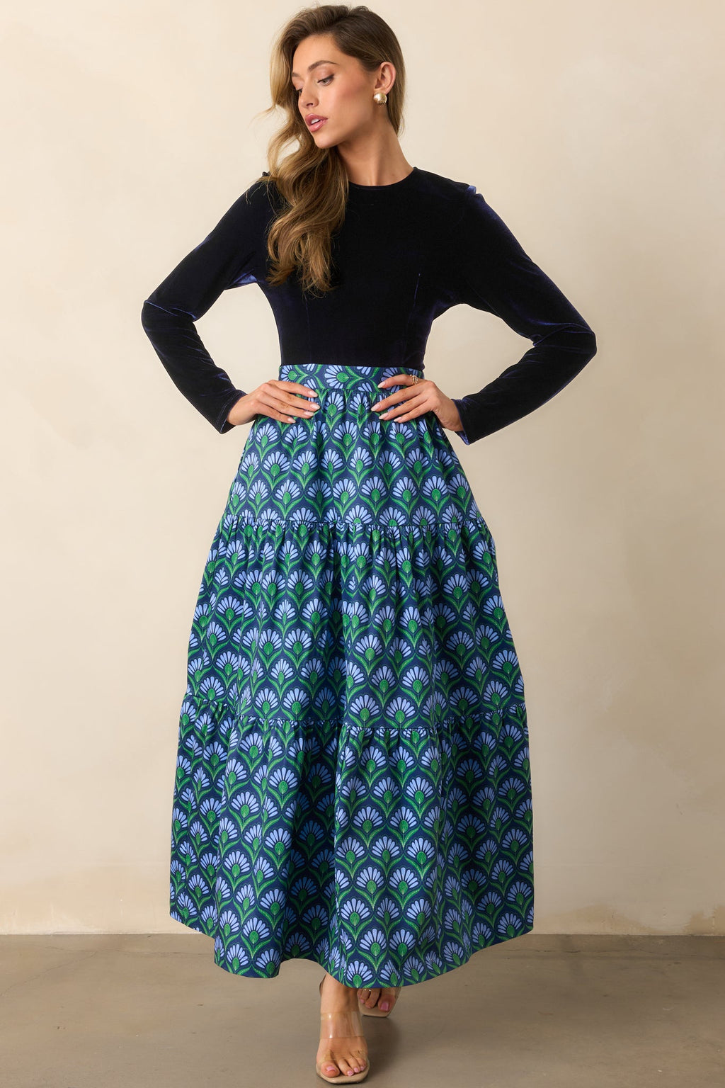 Prosperina Fontaine Blue Multi Geometric Print Cotton Maxi Dress