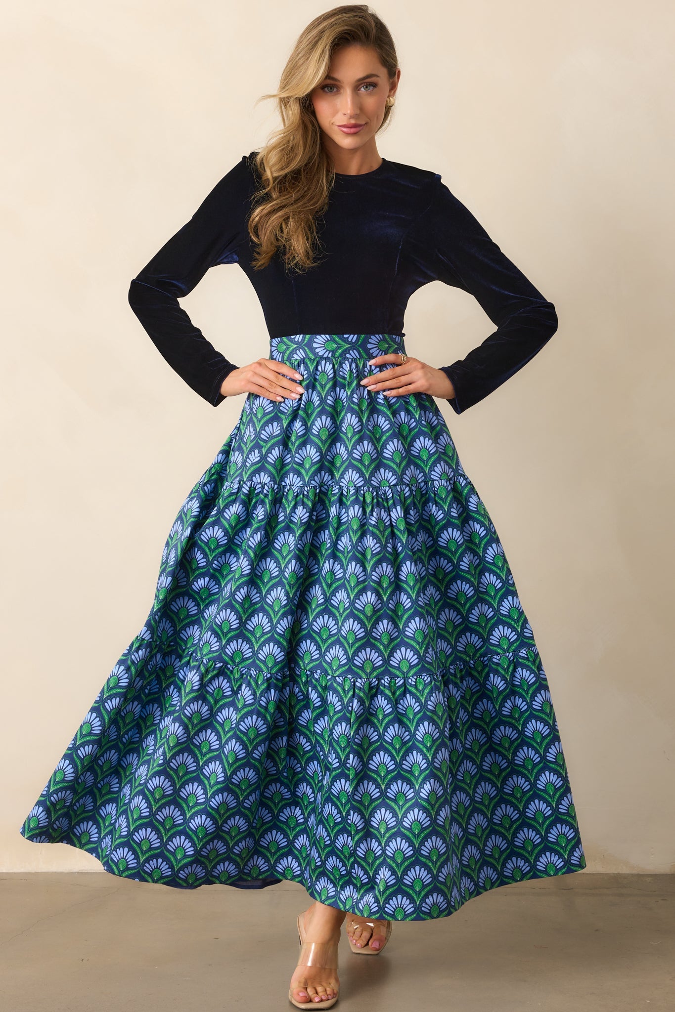 Prosperina Fontaine Blue Multi Geometric Print Cotton Maxi Dress