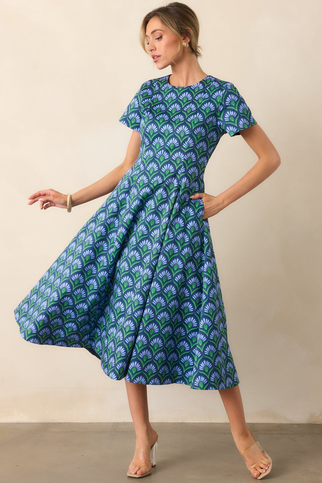 Prosperina Margot Blue Multi Geometric Print Reversible Maxi Dress