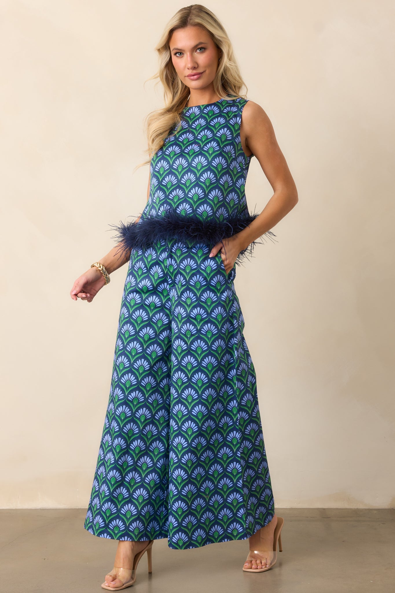 Prosperina Vale Blue Multi Geometric Print Cotton Top