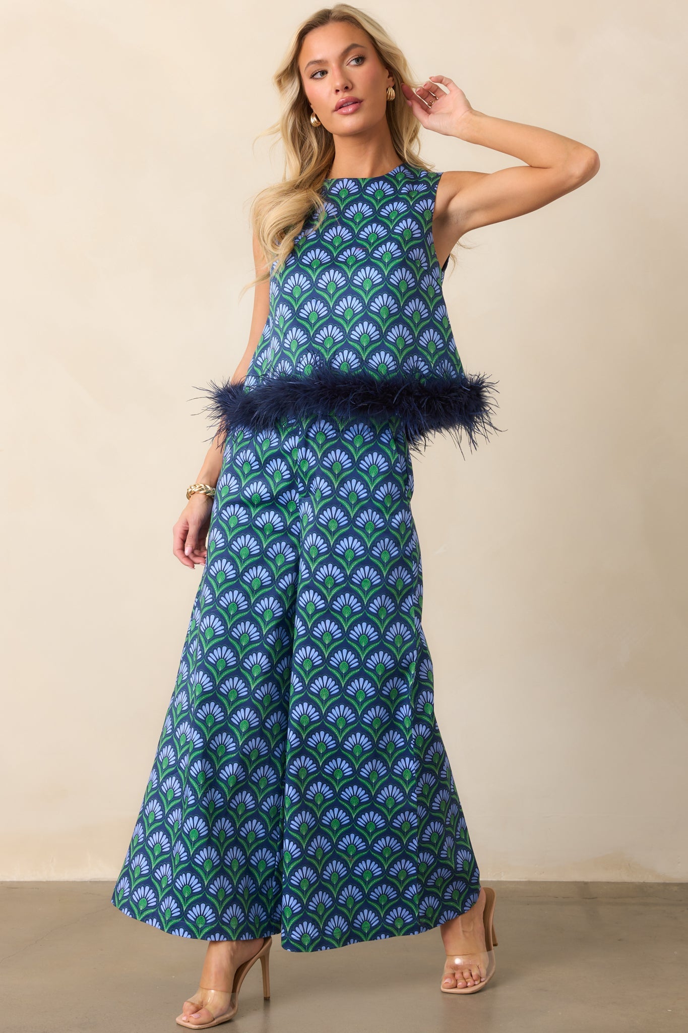 Prosperina Vale Blue Multi Geometric Print Cotton Top