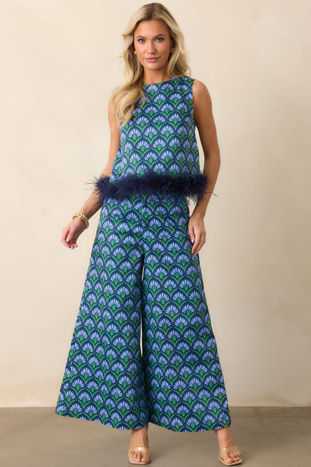 Prosperina Barrett Blue Multi Geometric Print Cotton Pants