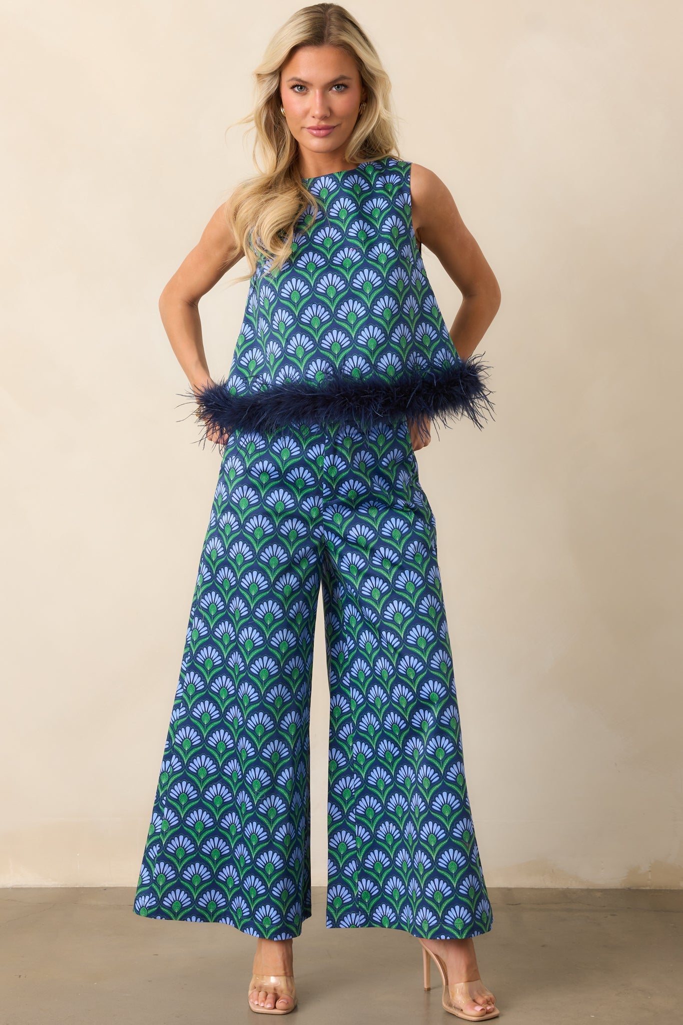 Prosperina Barrett Blue Multi Geometric Print Cotton Pants