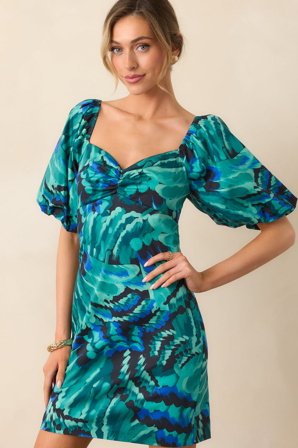 Prosperina Hedy Blue Multi Abstract Print Cotton Mini Dress