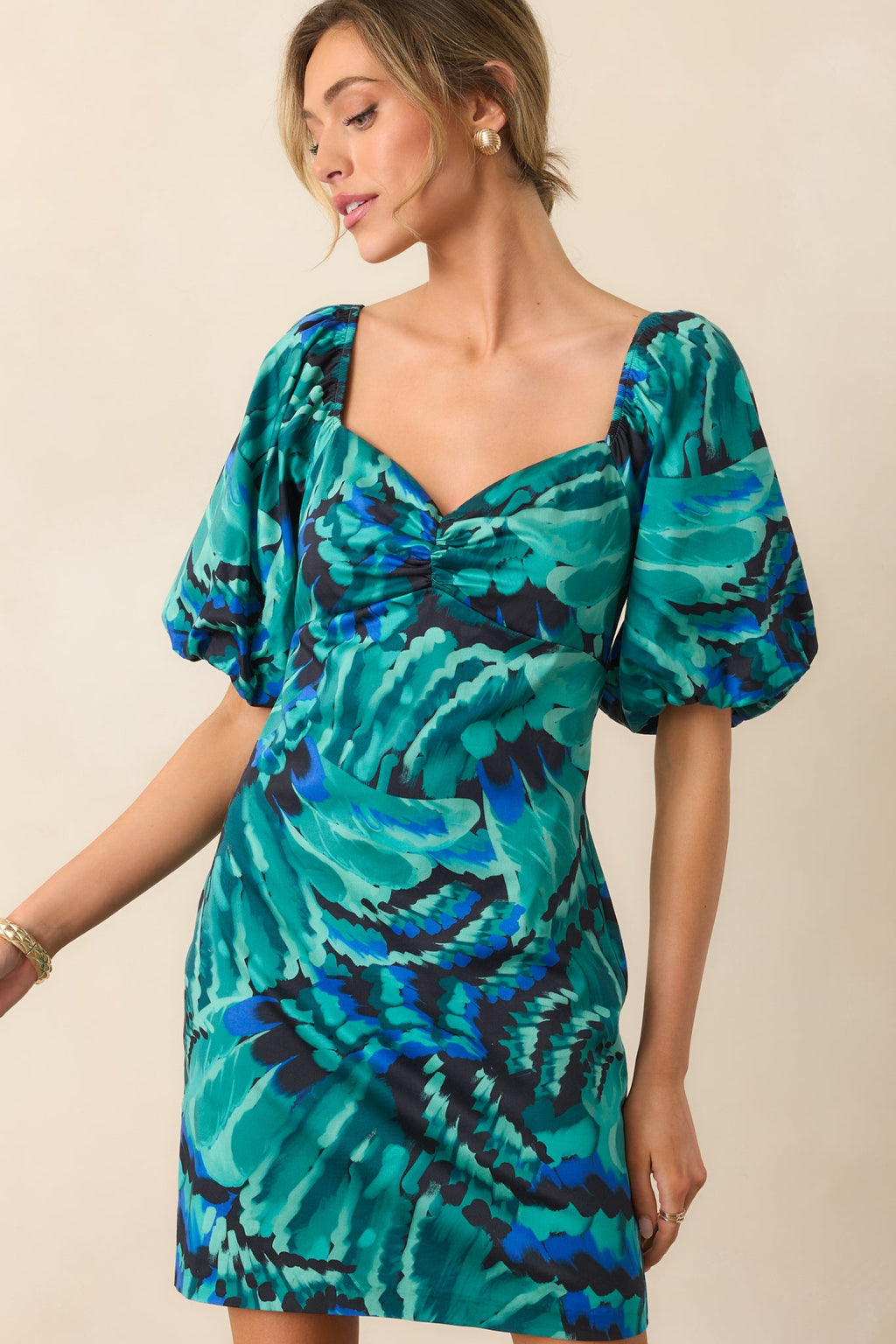 Prosperina Hedy Blue Multi Abstract Print Cotton Mini Dress