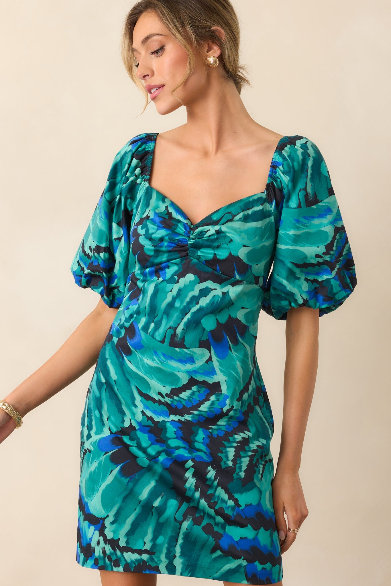 Prosperina Hedy Blue Multi Abstract Print Cotton Mini Dress