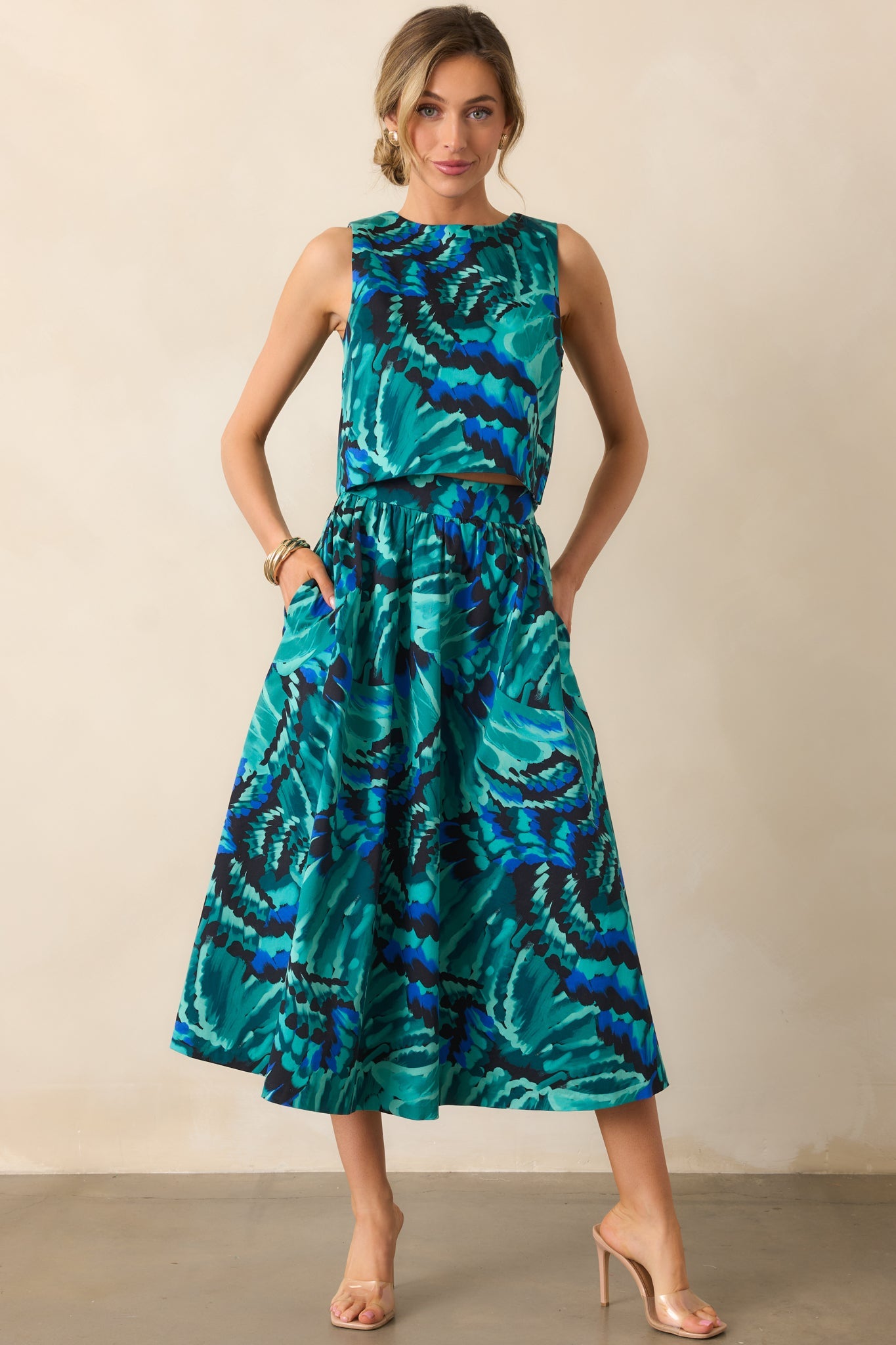 Prosperina Ellie Blue Multi Abstract Print Cotton Tank Top