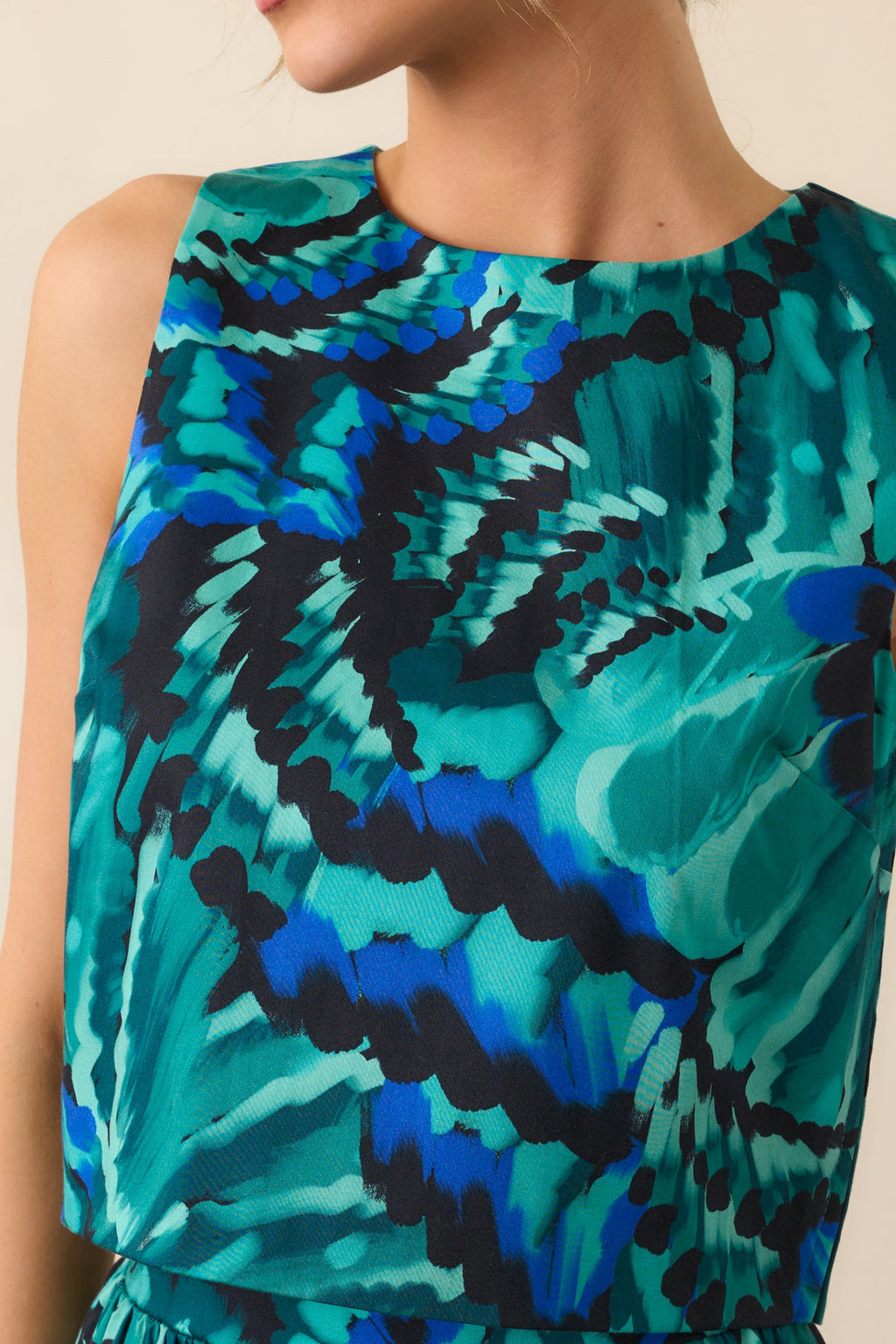 Prosperina Ellie Blue Multi Abstract Print Cotton Tank Top