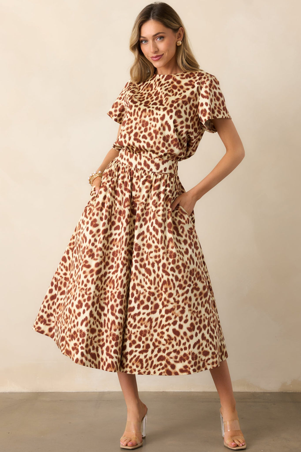 Prosperina Erica Brown Leopard Print Cotton Midi Skirt