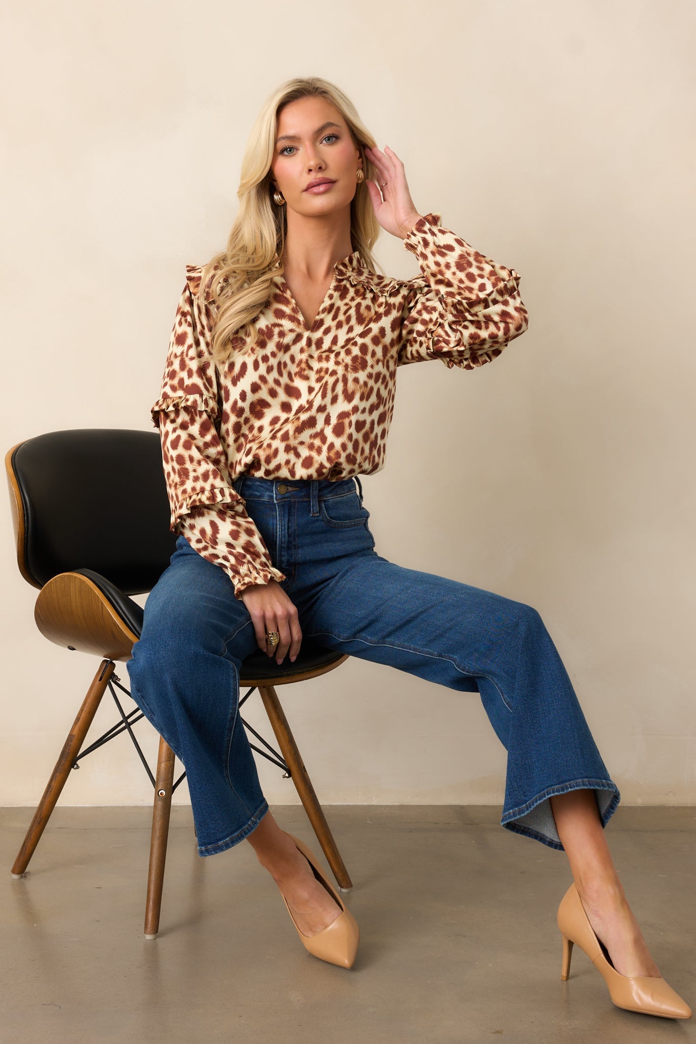 Prosperina Crawford Brown Leopard Print Cotton Top