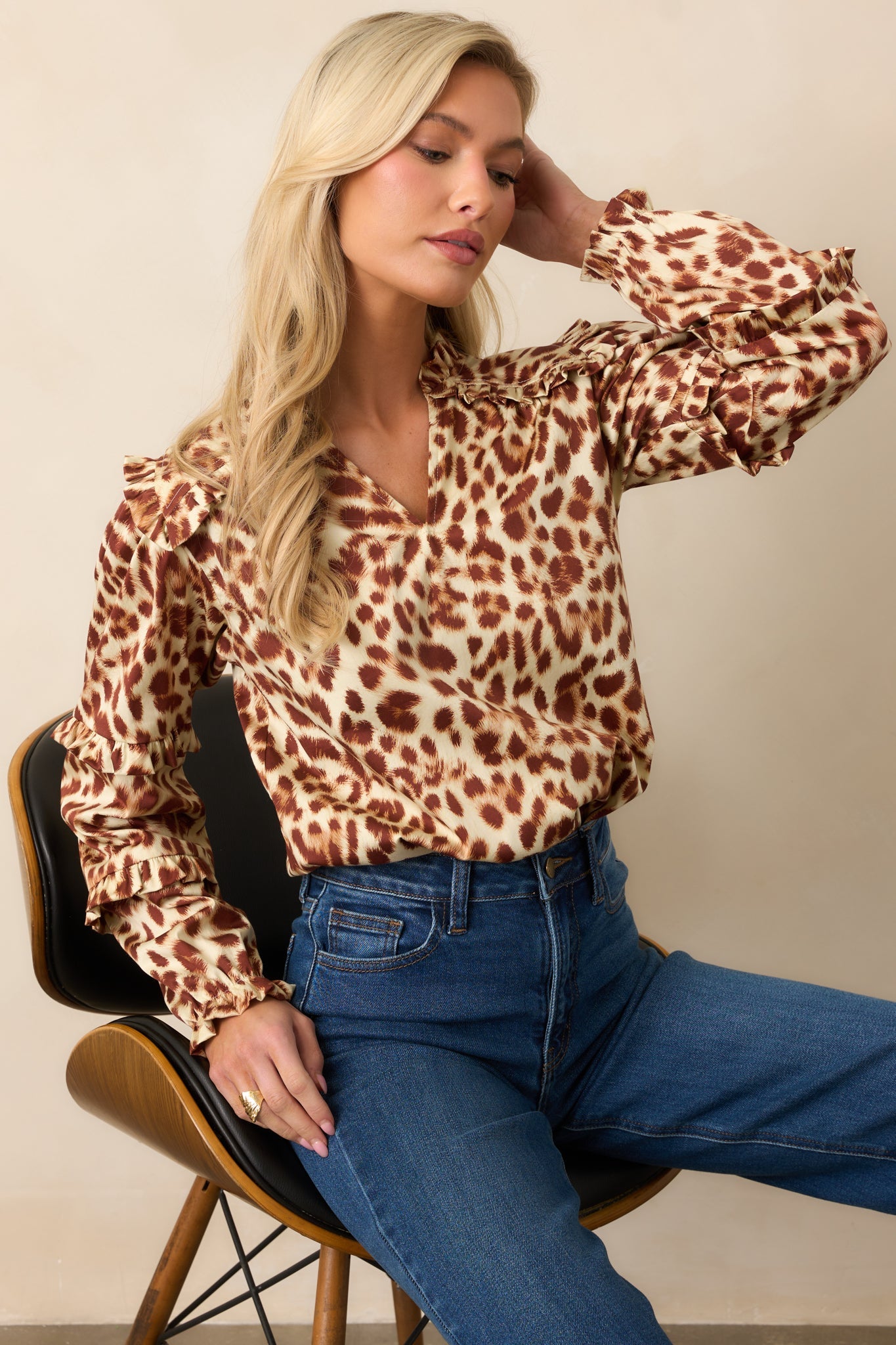 Prosperina Crawford Brown Leopard Print Cotton Top