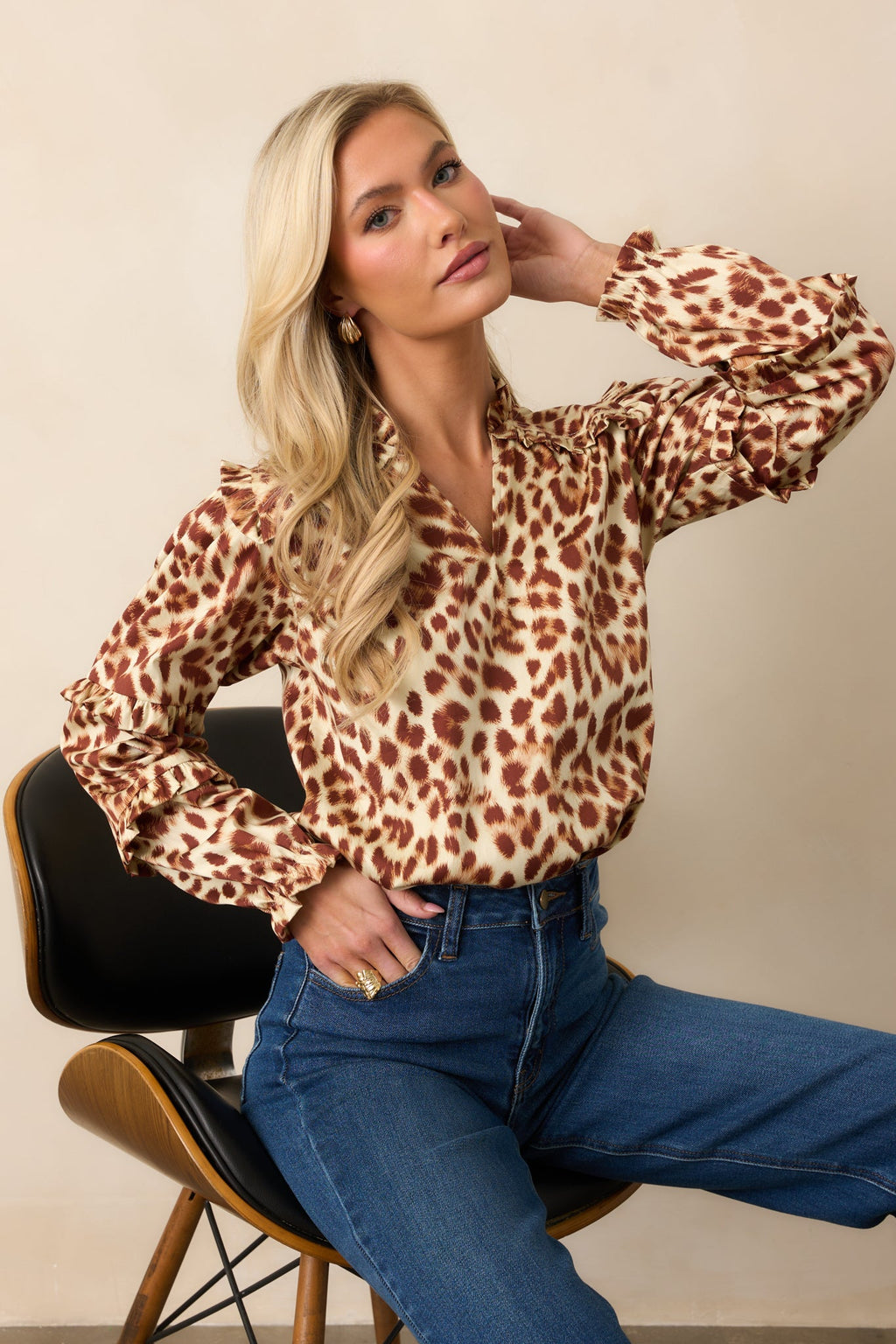 Prosperina Crawford Brown Leopard Print Cotton Top