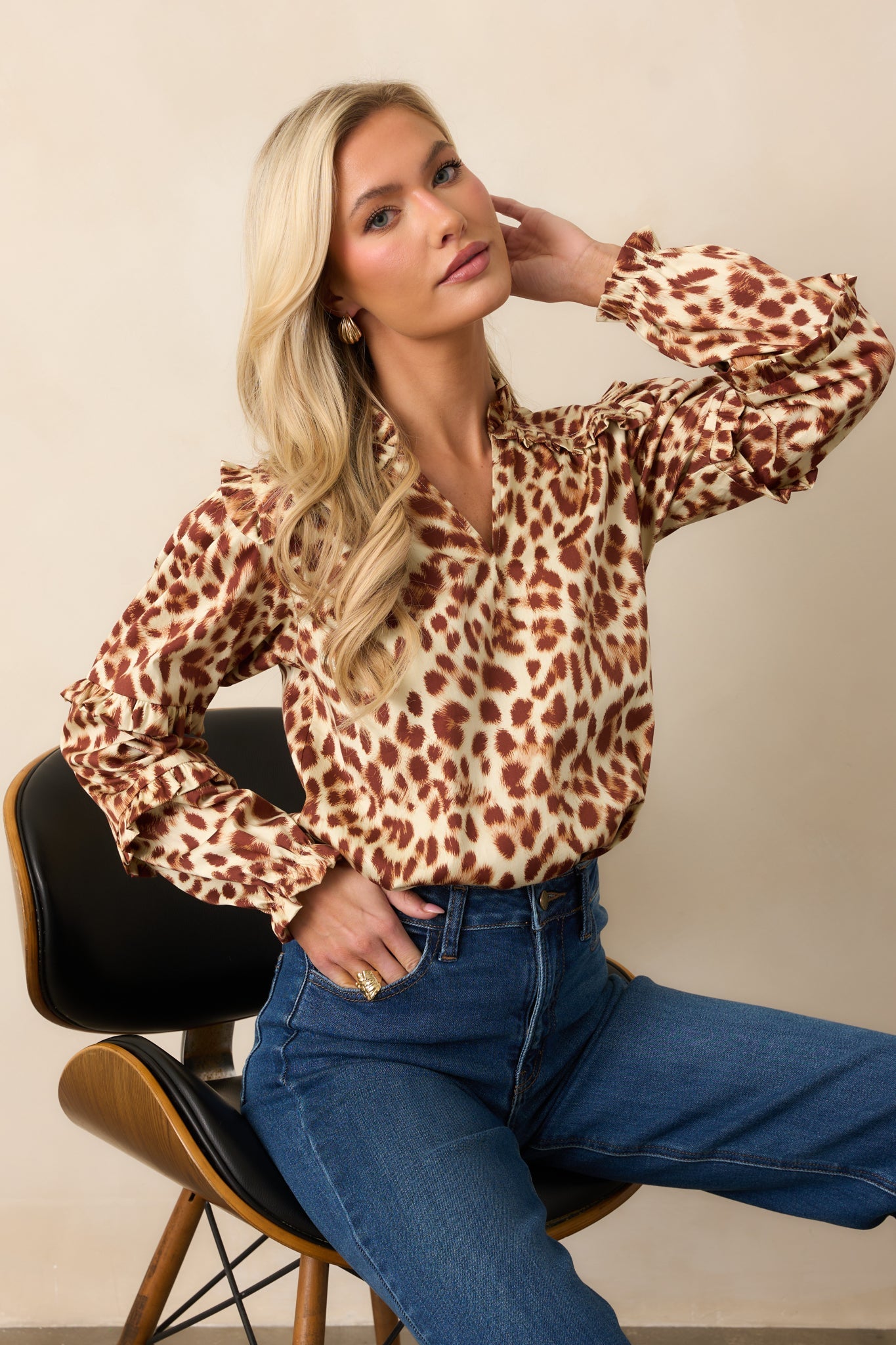 Prosperina Crawford Brown Leopard Print Cotton Top
