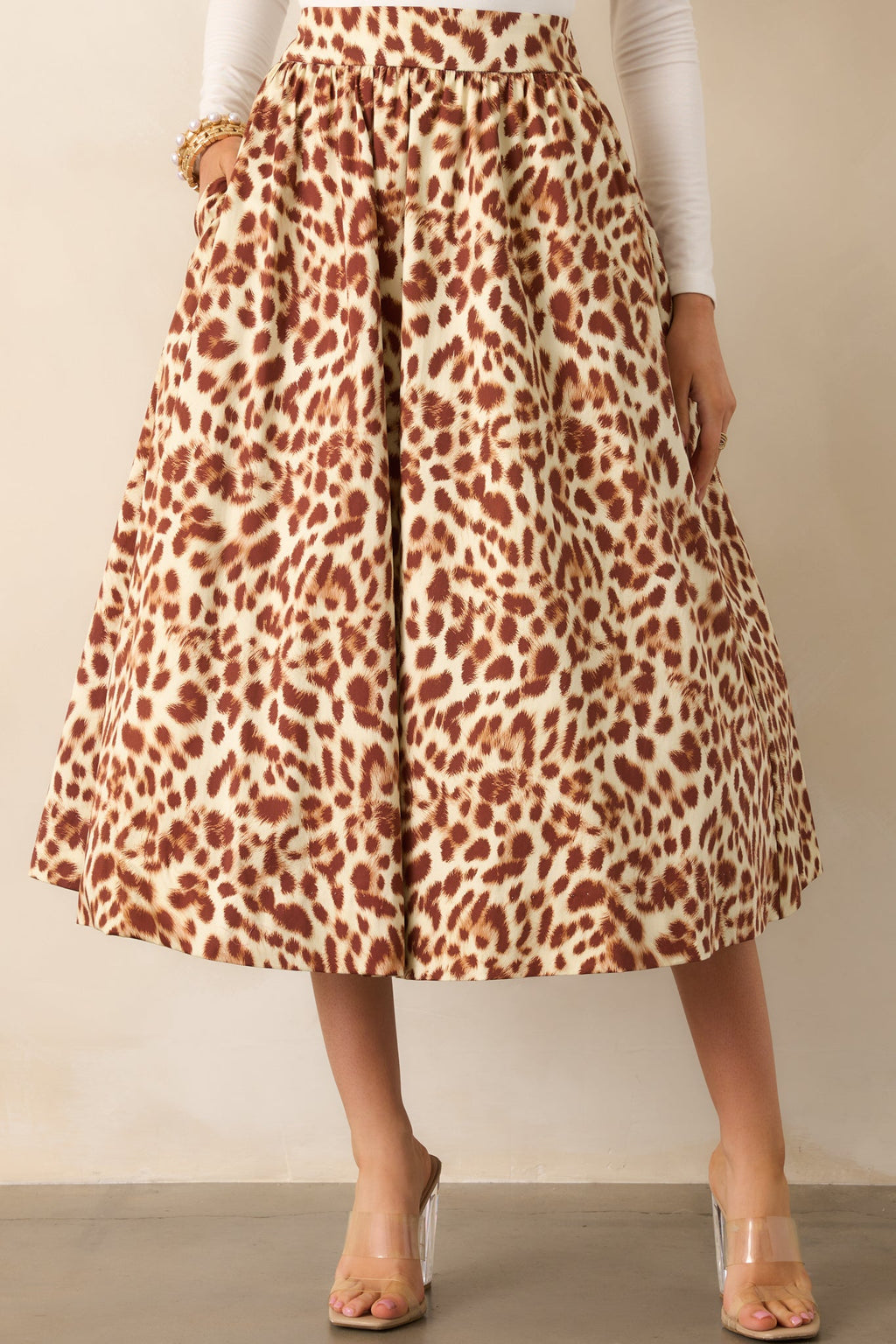 Prosperina Erica Brown Leopard Print Cotton Midi Skirt