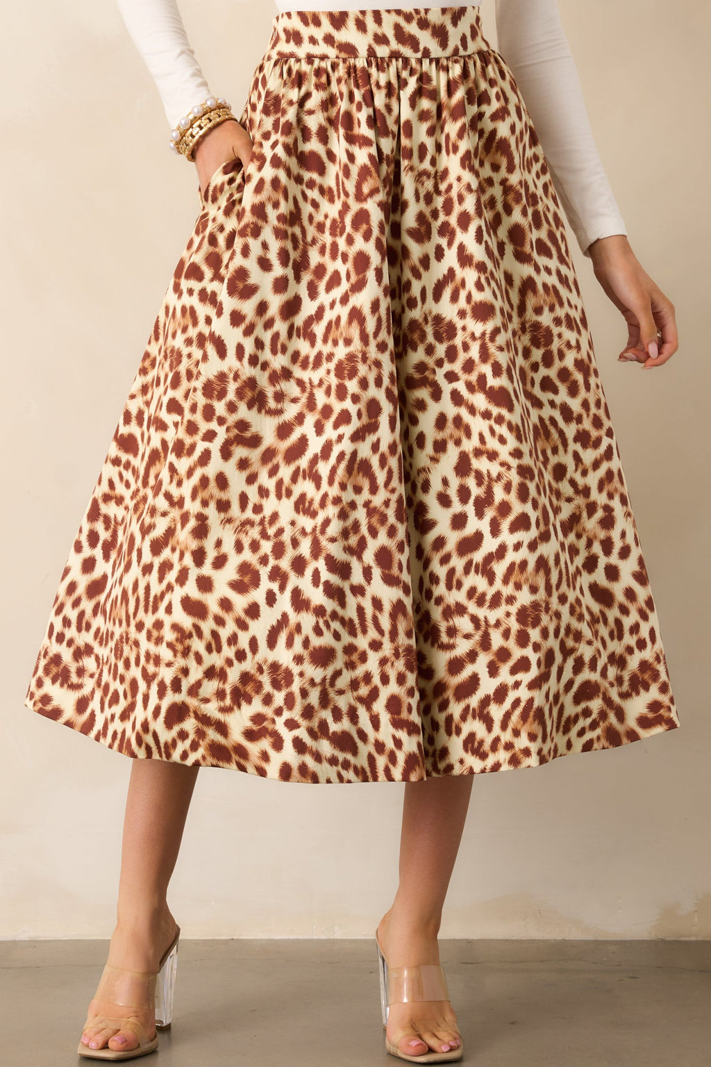 Prosperina Erica Brown Leopard Print Cotton Midi Skirt