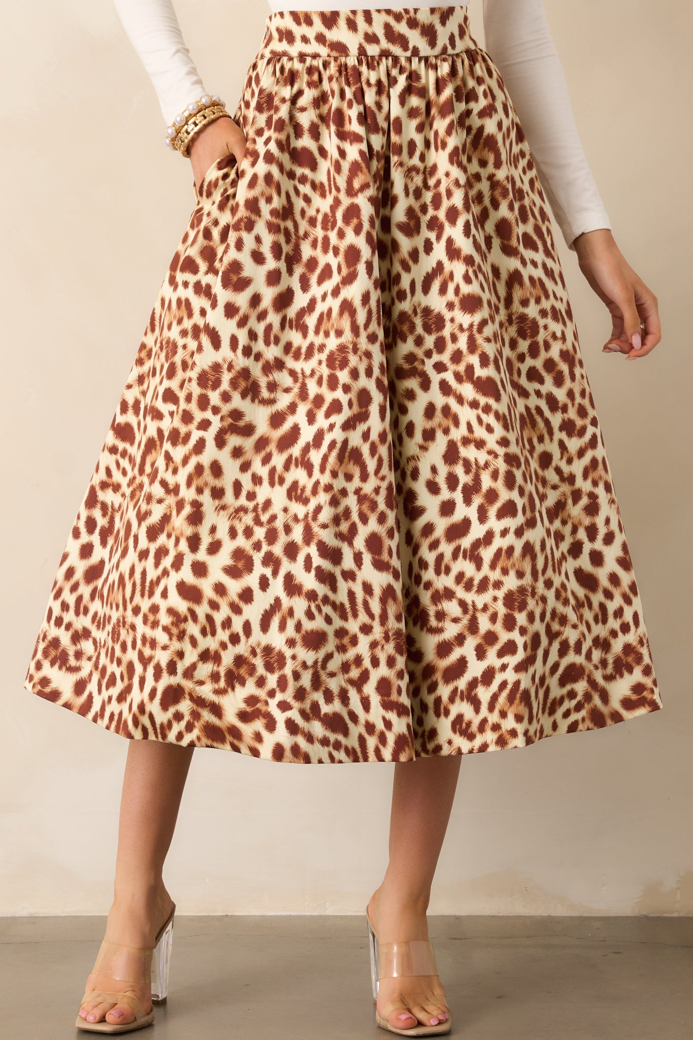 Prosperina Erica Brown Leopard Print Cotton Midi Skirt