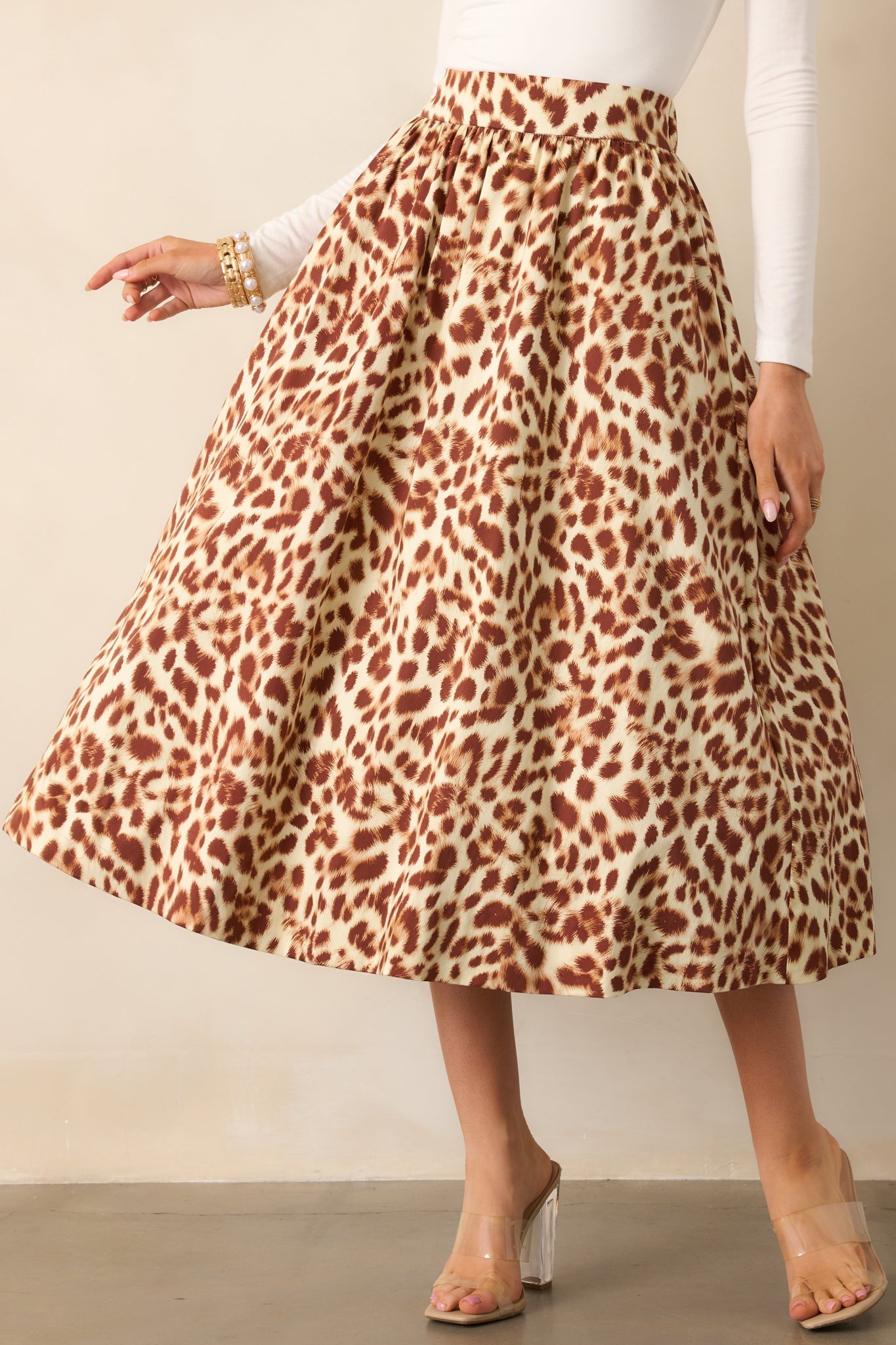Prosperina Erica Brown Leopard Print Cotton Midi Skirt