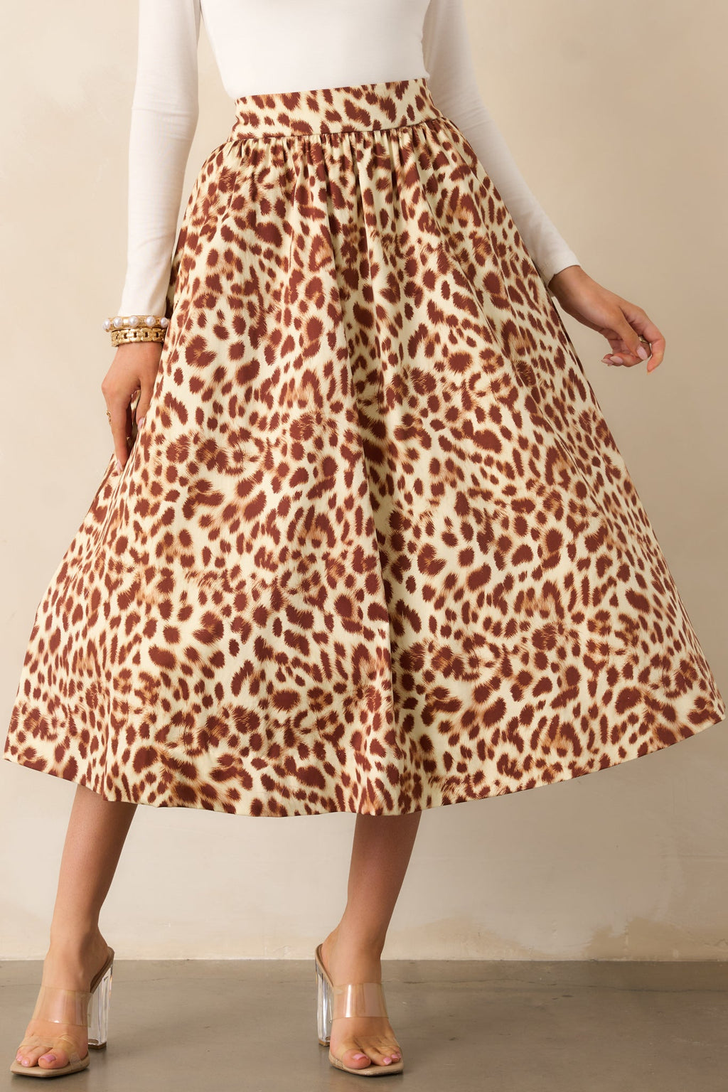 Prosperina Erica Brown Leopard Print Cotton Midi Skirt