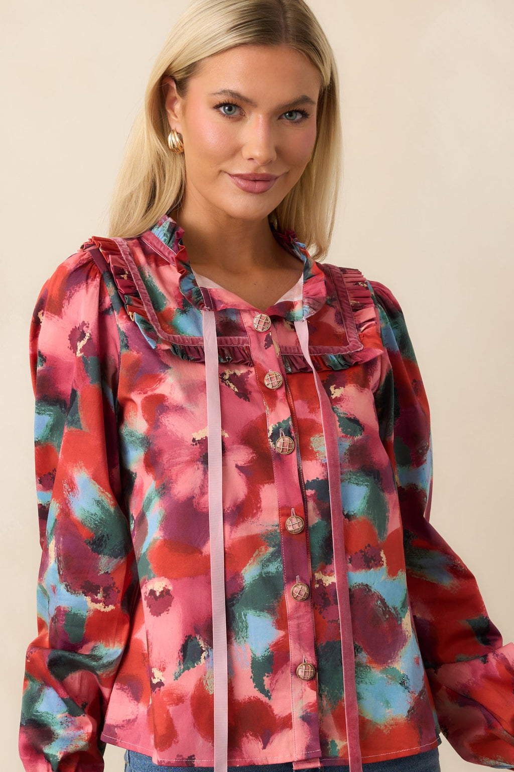 Prosperina Winslow Pink Multi Floral Print Cotton Top