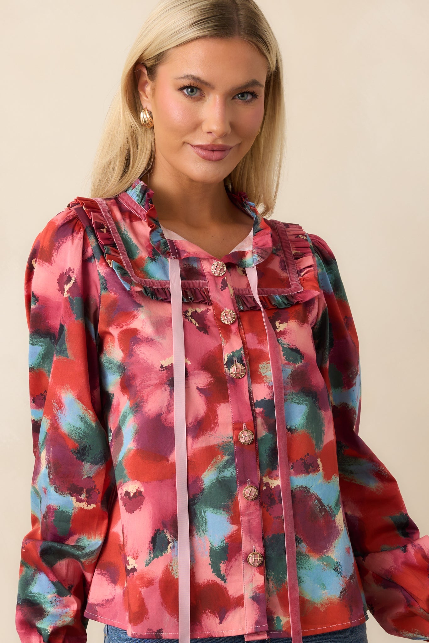 Prosperina Winslow Pink Multi Floral Print Cotton Top