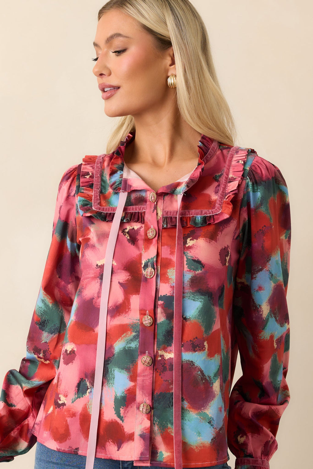 Prosperina Winslow Pink Multi Floral Print Cotton Top