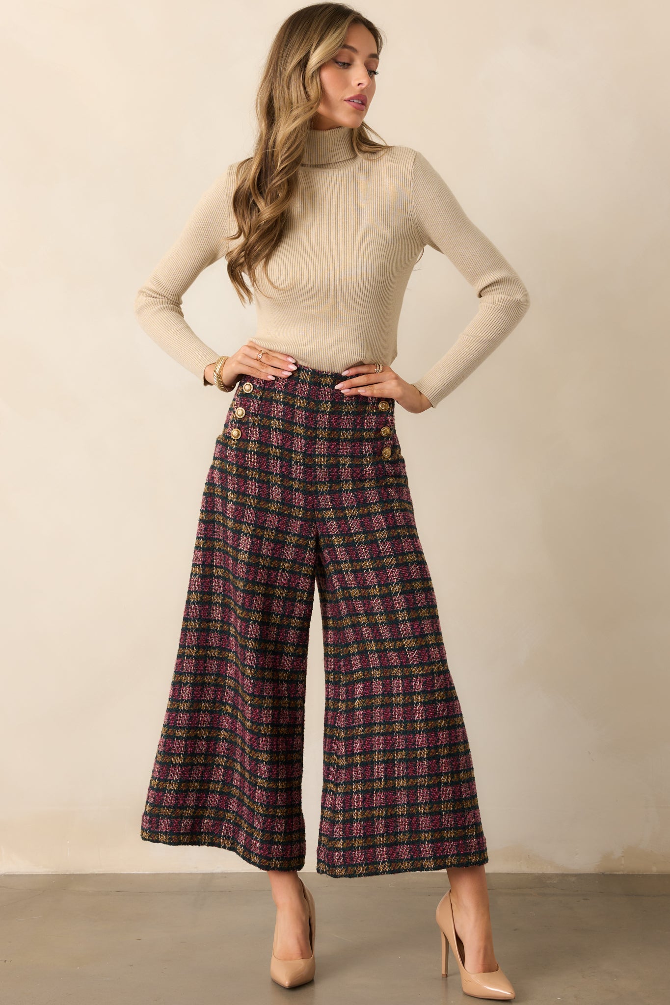 Prosperina Dietrich Pink Multi Plaid Tweed Pants