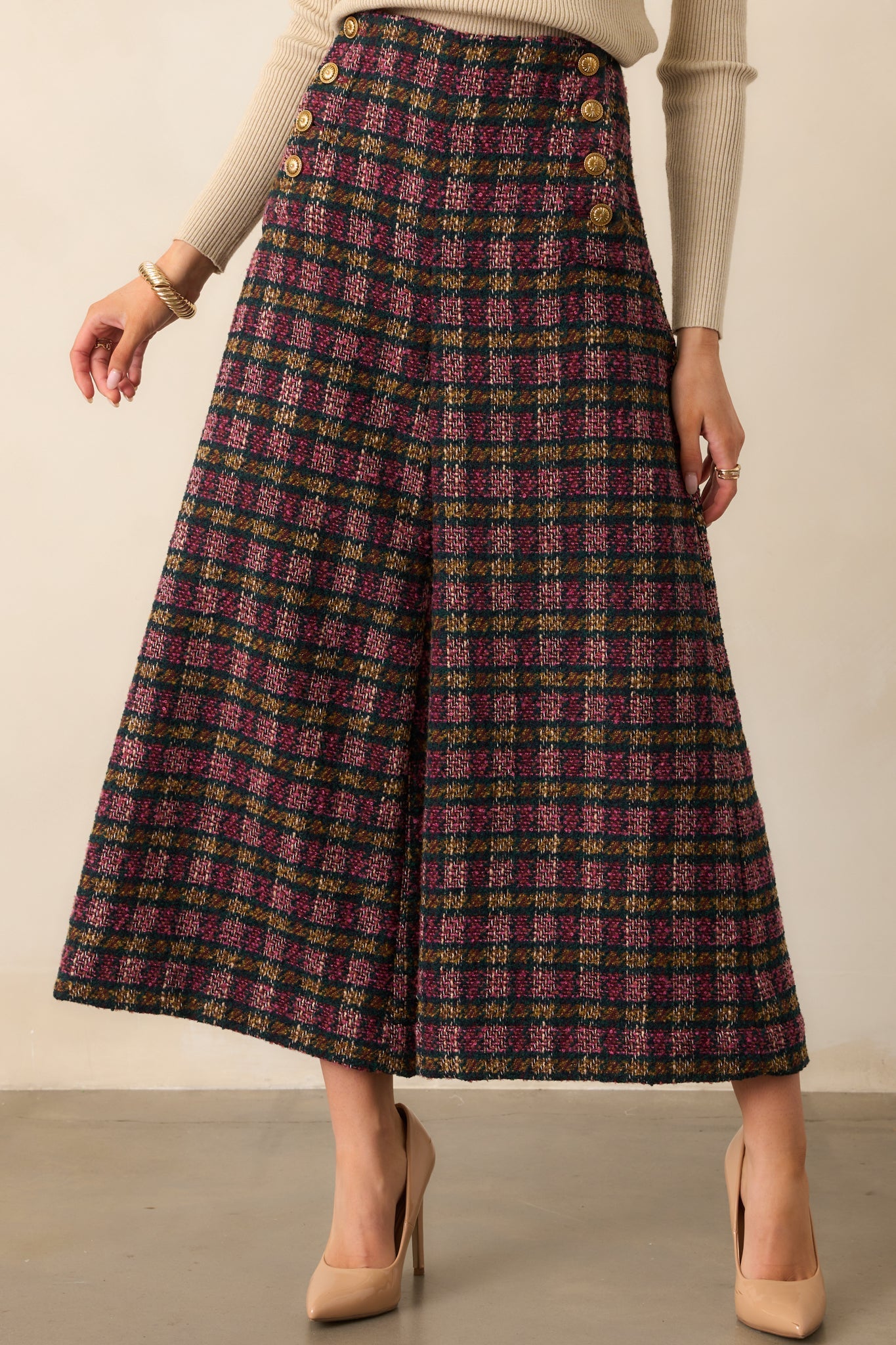 Prosperina Dietrich Pink Multi Plaid Tweed Pants