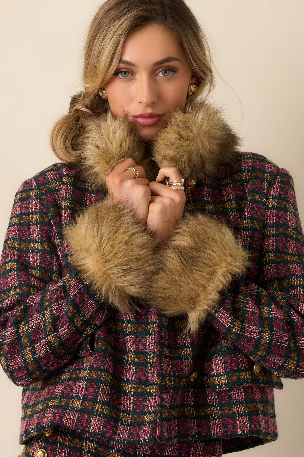 Prosperina Bouvier Pink Multi Plaid Tweed Jacket