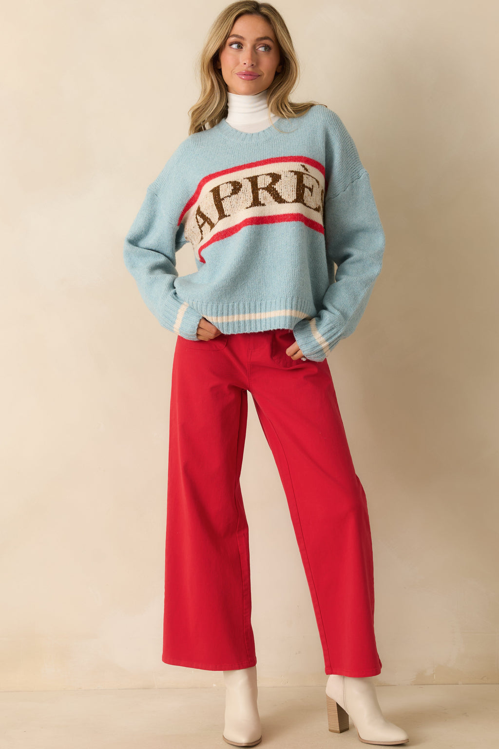 Off the Slopes Soft Blue Après Knit Pullover Sweater