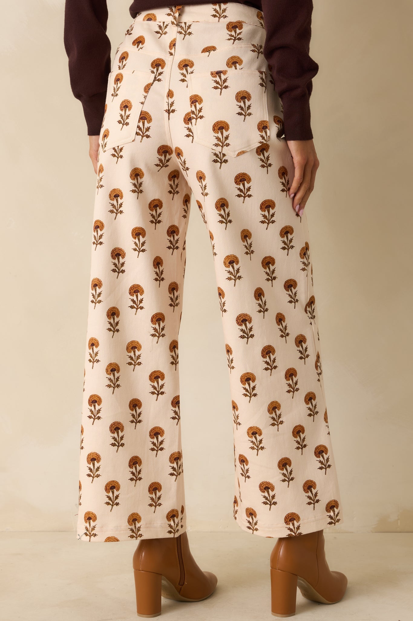 Marigold Muse Ivory Multi Floral Print Cotton Wide Leg Pants