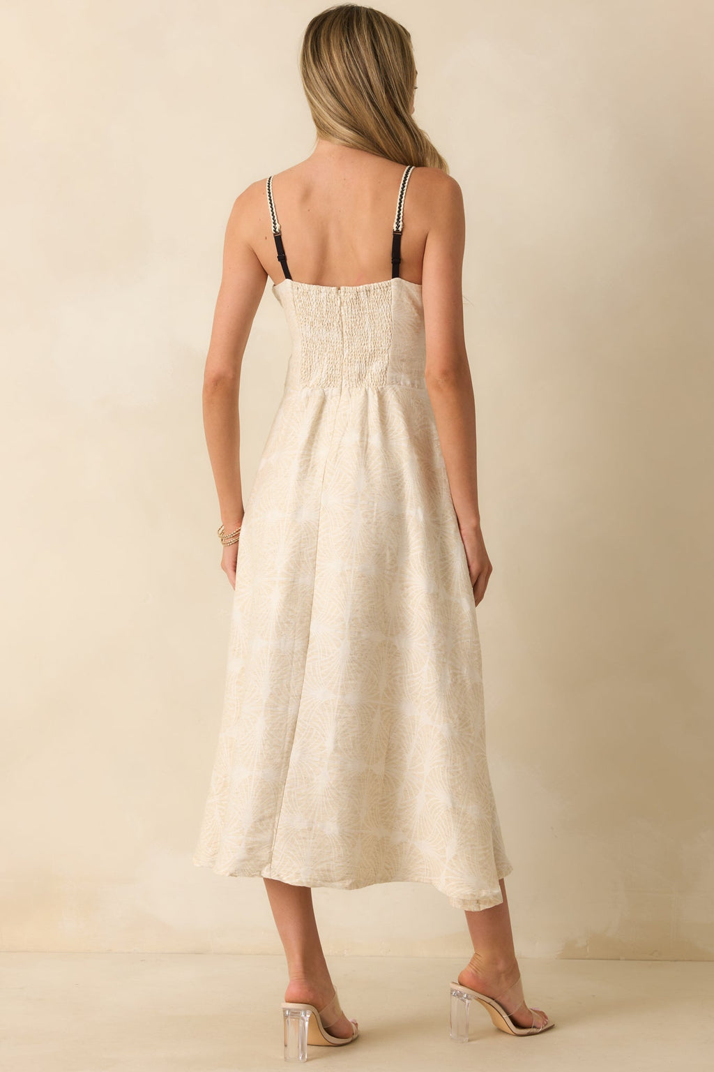 Right On Cue Light Beige Cotton Contrast Trim Sleeveless Maxi Dress