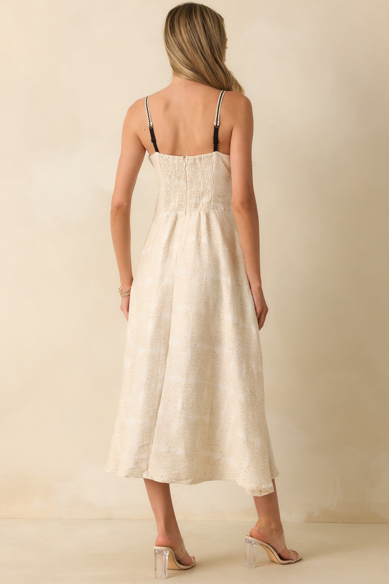 Right On Cue Light Beige Cotton Contrast Trim Sleeveless Maxi Dress