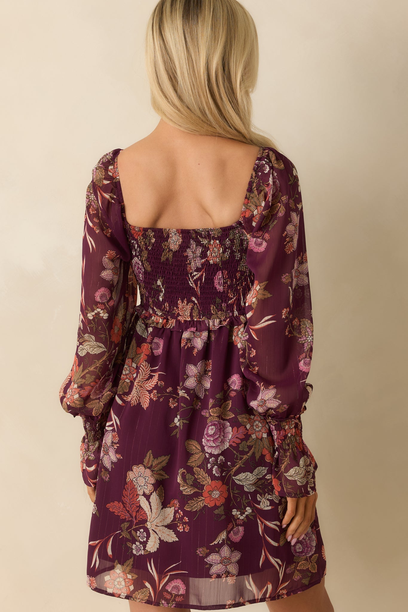 Flutter Away Berry Purple Multi Floral Print Mini Dress