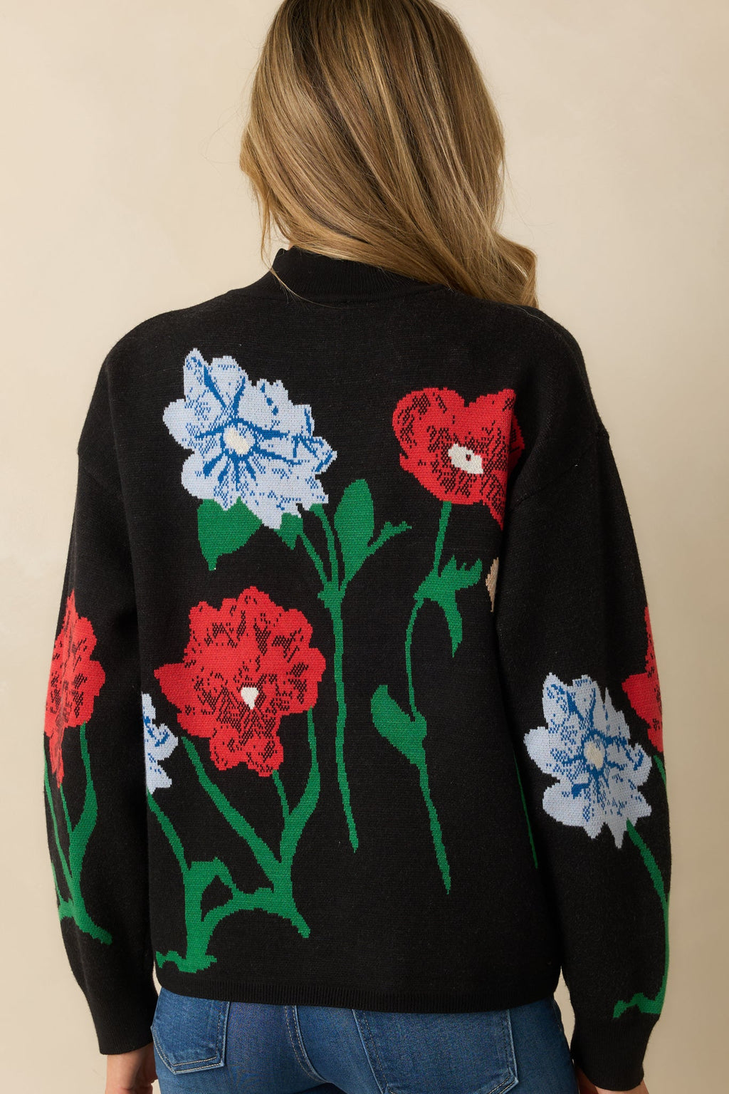Garden Stroll Black Multi Floral Knit Sweater