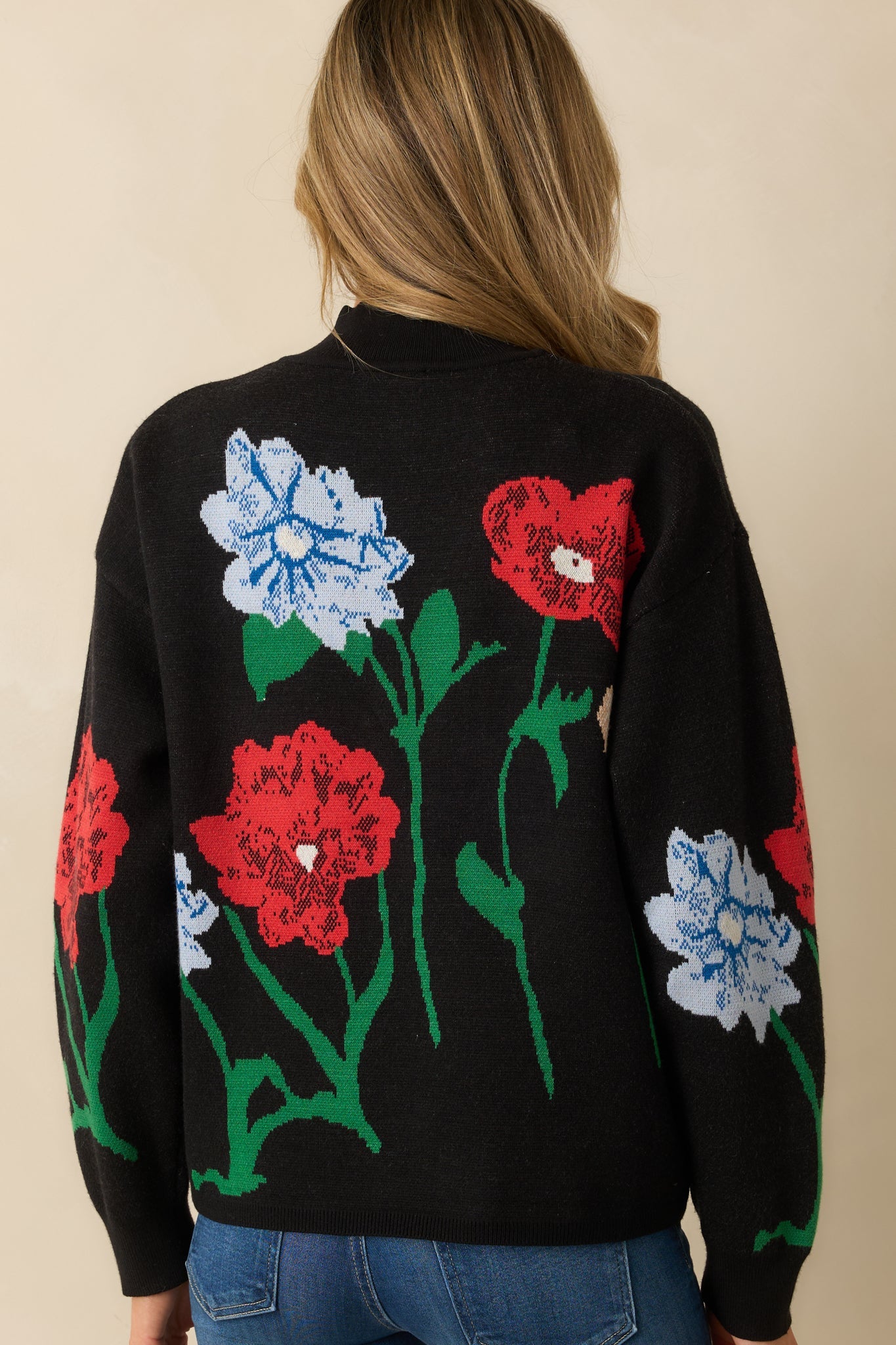 Garden Stroll Black Multi Floral Knit Sweater