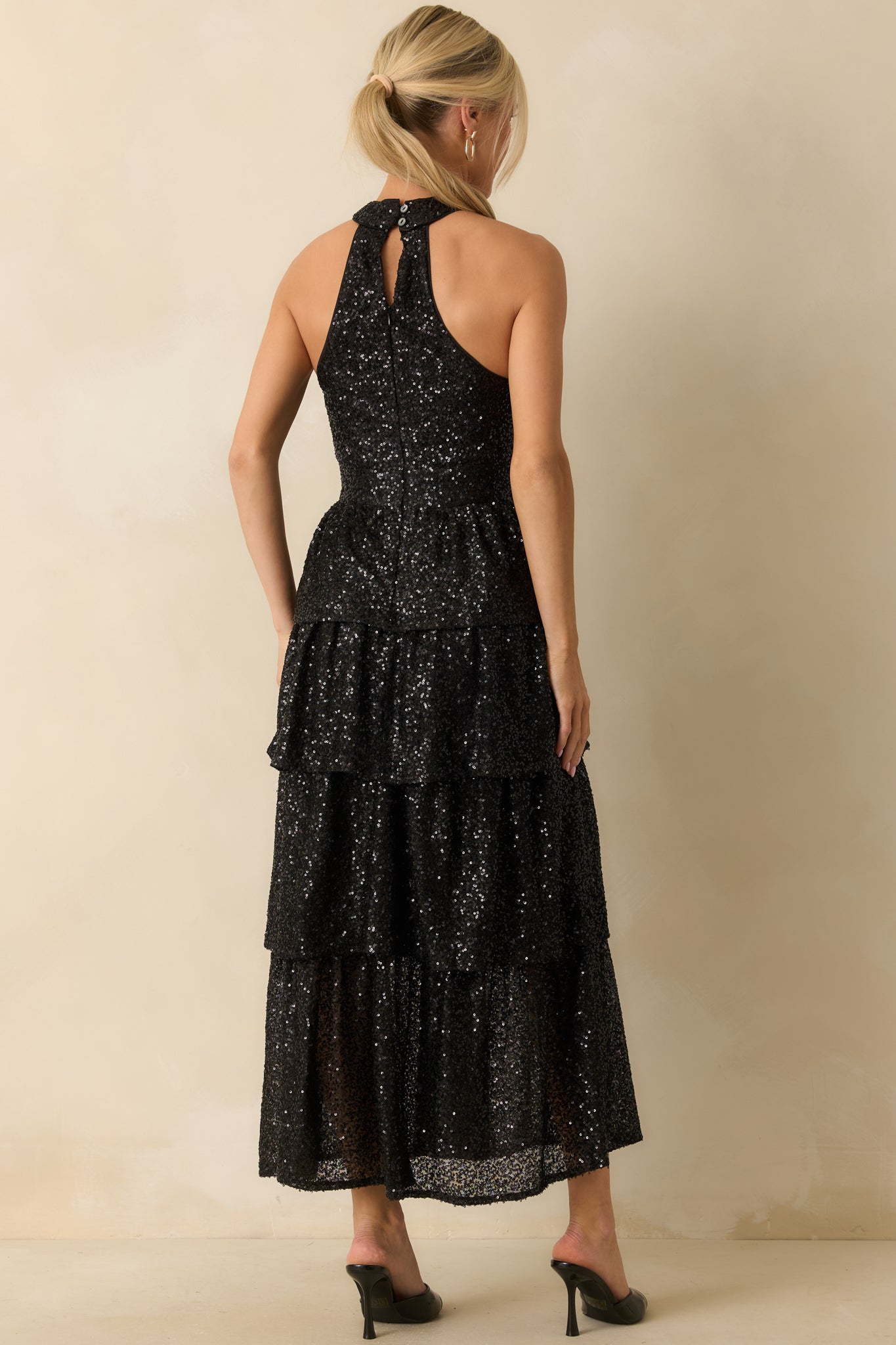 Always On Point Black Sequin Halter Maxi Dress