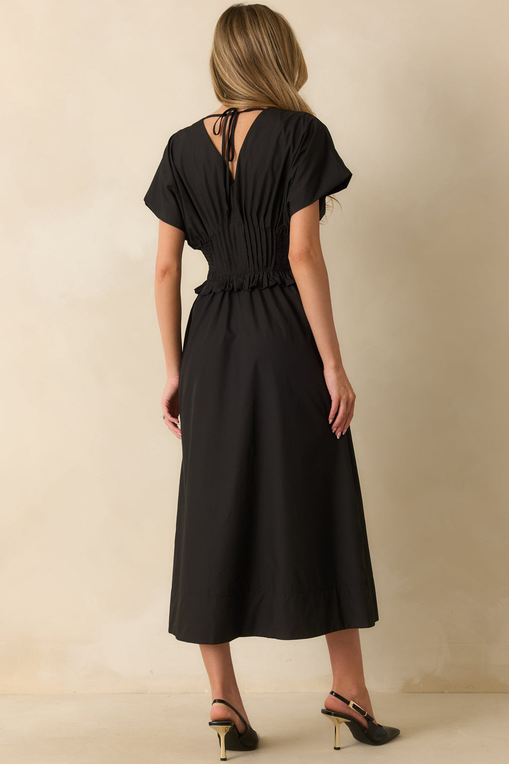 Let It Be Easy Black Smocked Waist Zip Maxi Dress
