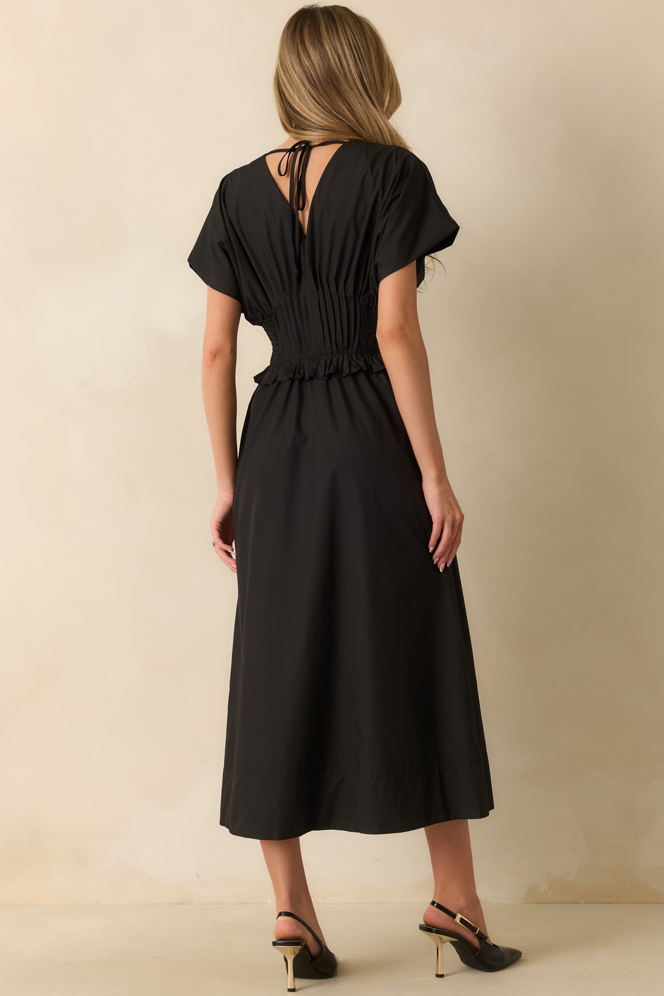 Let It Be Easy Black Smocked Waist Zip Maxi Dress