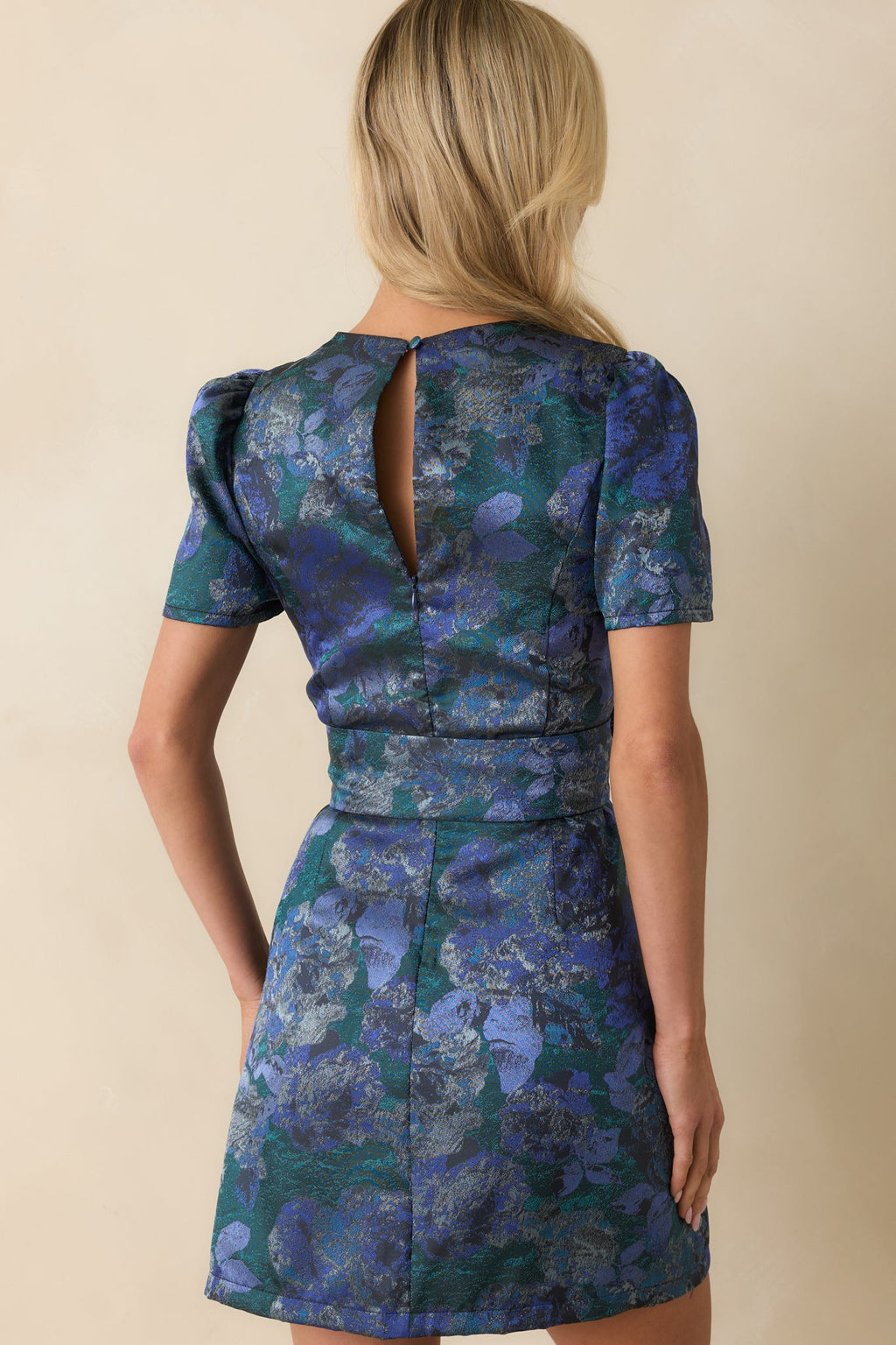 That’s The Idea Blue Multi Floral Jacquard Belted Mini Dress