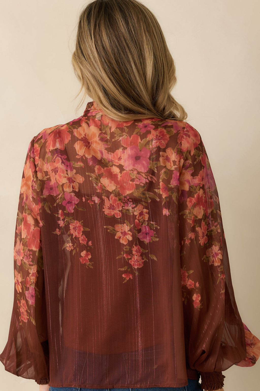 Forever Falling Brown Multi Floral Print Bow Blouse