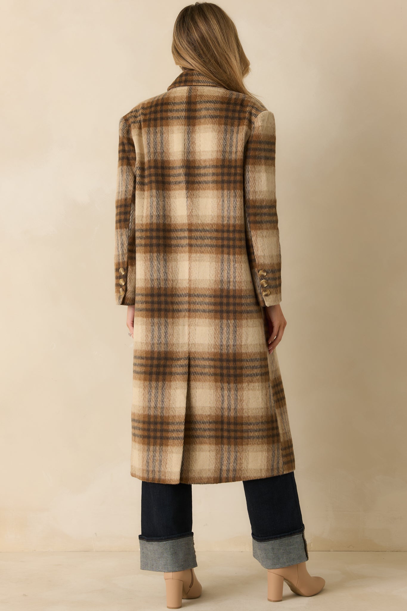 Fall in Line Brown Plaid Wool-Blend Overcoat