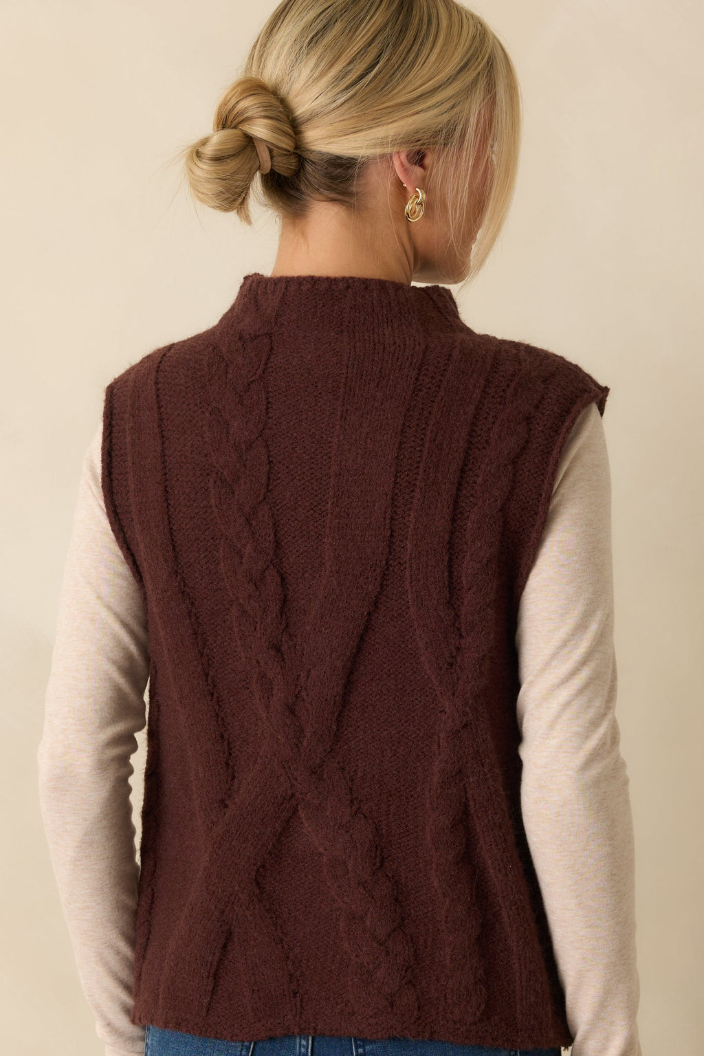 Cuddle Up Close Chocolate Brown Cable Knit Sweater Vest