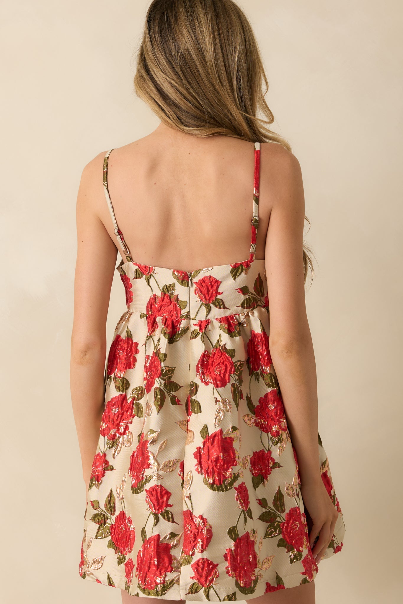 Say It with Roses Champagne Multi Floral Jacquard Mini Dress