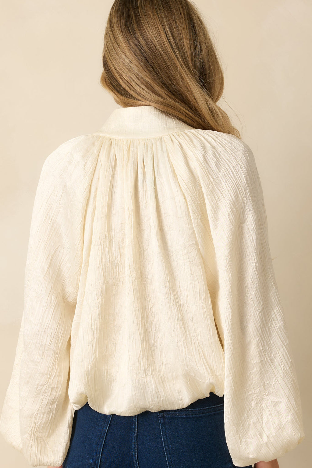 Promise Me This Cream Satin V-Neck Peasant Sleeve Top